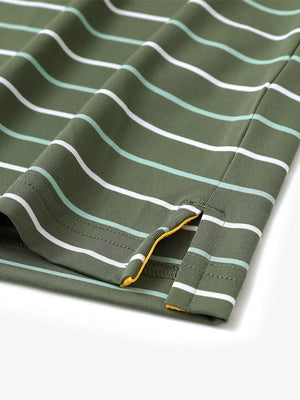 Side slit hem detail on OLIVE GREEN STRIPE Stylish Performance Golf Polo — clean and functional finish