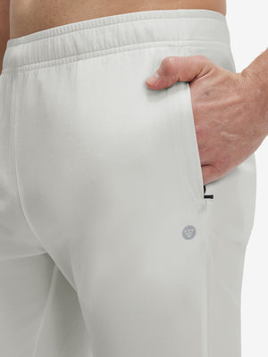 Front zipper pocket detail of khaki grey superion softness mesh joggers with zipper pockets