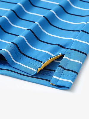 Side slit hem detail on CLASSIC BLUE STRIPE Stylish Performance Golf Polo — clean and functional finish