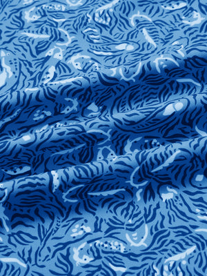 Full print lightweight quarter zip pullover, close-up of smooth fabric with detailed print in line animal