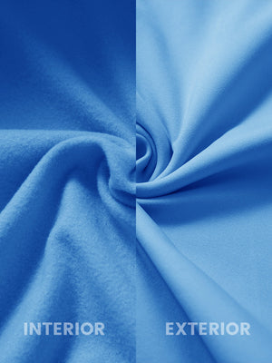 Inside and outer fabric close-up of sky blue youth winter micro-fleece quarter zip pullover, soft fleece.