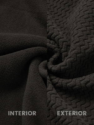 Close-up fabric detail of soft winter fleece jackets, plush texture with warm feel in coffee brown