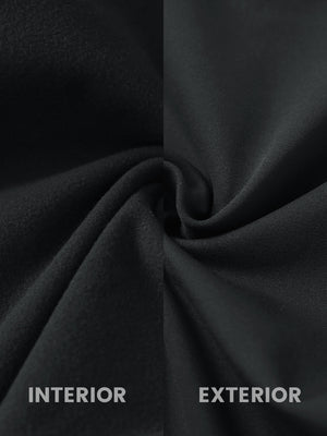 Close-up of the inner and outer fabric of women's stretch fleece lined water resistant joggers in black, showing fleece lining and exterior.