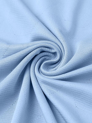 Close-up of misty blue modern texture stylish polo fabric showing surface detail.