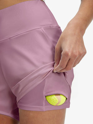 Pantalones cortos de secado rápido 2 en 1 de talle alto para mujer con 7 bolsillos