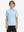 Front half-body shot of youth in blue dinosaur performance print boys golf polo, highlighting design and fit