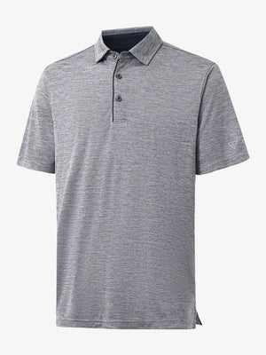3D view highlighting Modern Fit Melange Polo in GREY HEATHER, showcasing fabric weave and tailored fit.