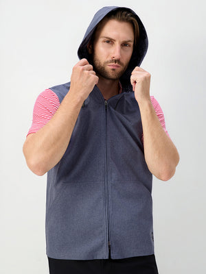 Water Resistant Sleeveless Hooded Jacket With Pockets