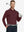 Model holding golf club wearing Skin-friendly long sleeve melange polo in clean burgundy