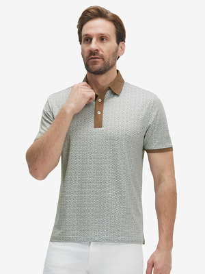 Stylish Full Print Contrast Collared Golf Polo Shirts