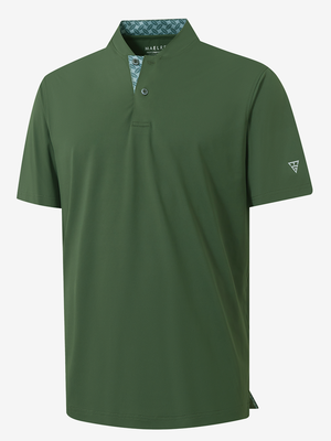 3D render of army green Moisture-Wicking Short Sleeve Henley Shirt.