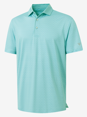 3D view of pea green goose  lightweight stretch upgraded print golf polo shirts.