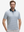 Front half-body of model in colorful vertical stripe lightweight stretch upgraded print golf polo shirts