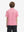 Back half-body view of youth wearing red lobster performance print boys golf polo, showing rear design
