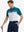 Half-body front shot holding golf club in WHITEDUSTY BLUE Premium Performance Polo